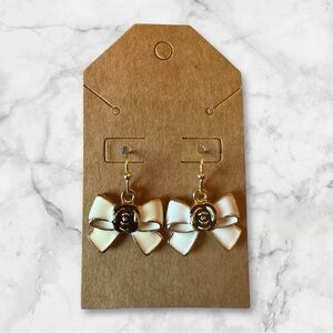 Gold and Cream Bow Earrings